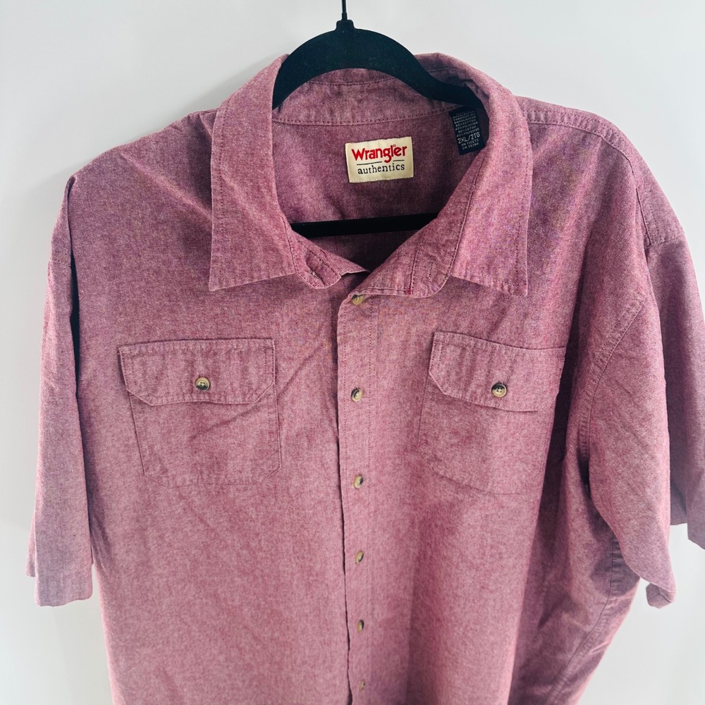 Wrangler Authentics Button Up Shirt Short‎ Sleeve Pockets Pink Size 2X-Large